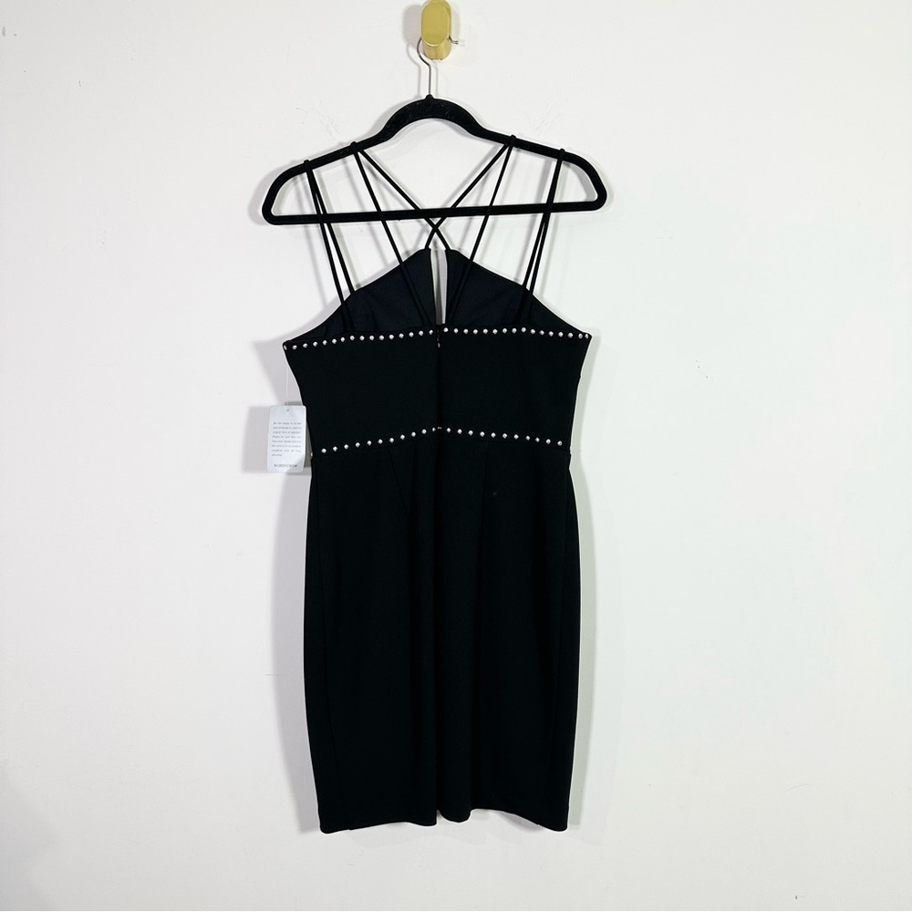 Xscape Black Silver Studded Spaghetti Strap Halter Mini Cocktail Dress NWT - Picture 4 of 8